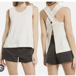 Madewell Cream Cotton Ottoman Jacquard Crossback Tank Top